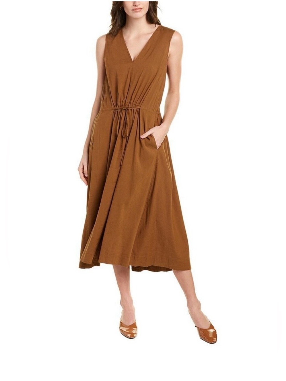 Vince linen blend drawstring midi dress
